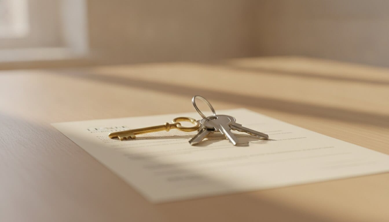 House keys resting on a signed residential lease — a verified resident placed in a Milwaukee rental